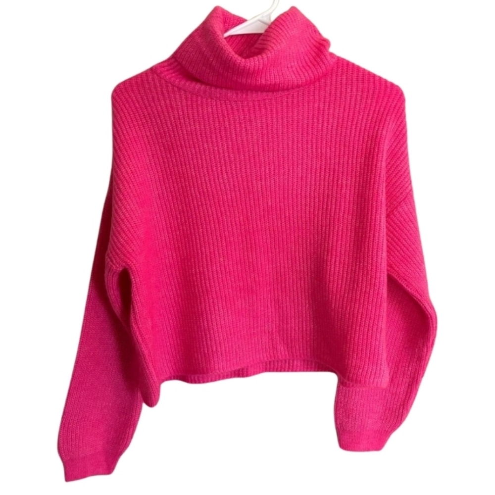 Cloud Chaser S Hot Pink Turtleneck Knit Sweater Cropped Cute Winter Cb-3211